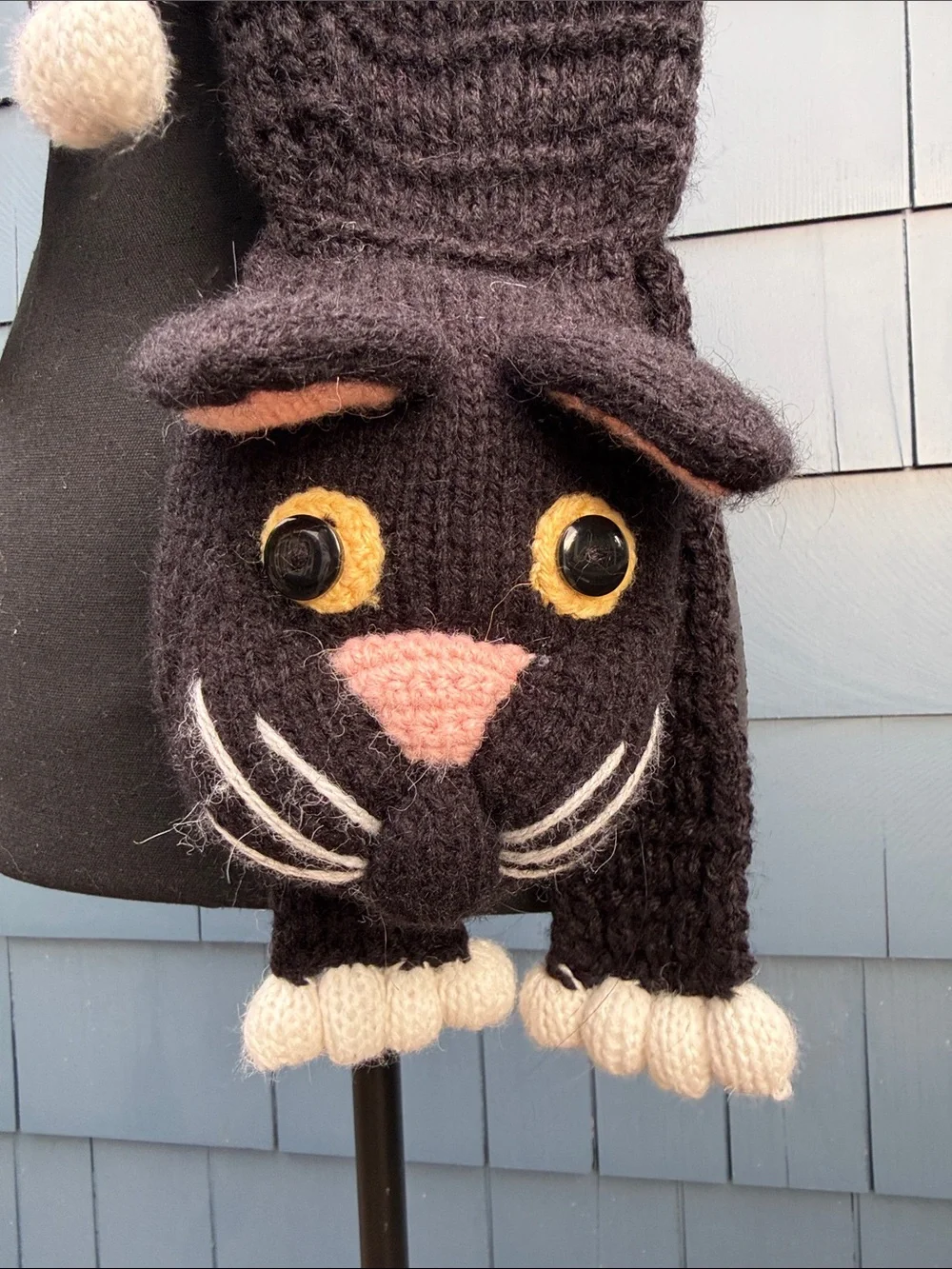 Black Cat Novelty Knit Scarf alpaca blend handmade